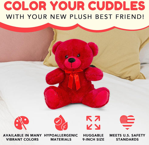 Grandma Smiley's Plush Best Friends Red Teddy Bear Stuffed Animal, 9-inch Hypoallergenic for Christmas, Baby Shower