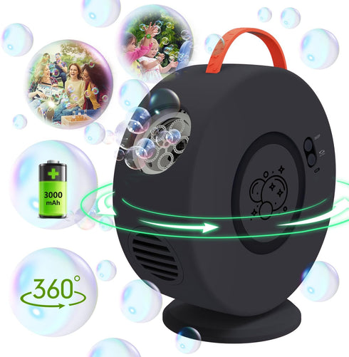 Bubble Machine for Kids, Automatic Bubble Blower Rechargeable, 90° 360° Auto Rotatable Portable Bubble Maker
