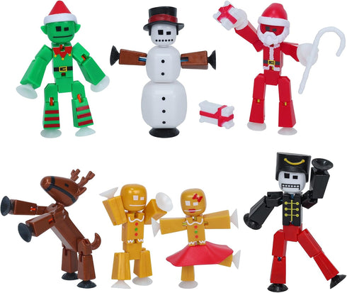 Zing StikBot Christmas Crew Pack 7 Festive Themed Poseable Action Figures with
