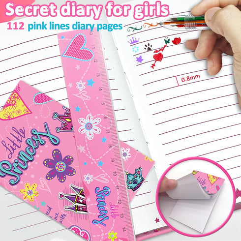 Princess Girls Diary with Lock, Set of Kids Journal with Lock & Pen (6-Multicolor), Writing Notebooks for Gifts