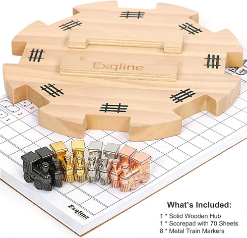 6.5" 70-Sheets 8 Set Exqline Mexican Train Dominoes Accessories - with Pine Mexican Train Hub, Mexican Train Score Pads