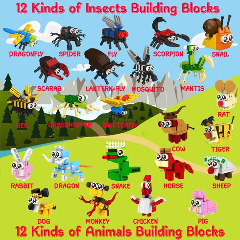 WODMAZ 24 Packs Animals Insects Building Blocks, Easter Party Favors for Kids Easter Basket Stuffers Goodie Bag