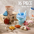 Hungdao 16 Pcs Colorful Silicone Beach Toys Set, Includes 3 Buckets, 3 Shovels, 9 Molds, 1 Beach Bag