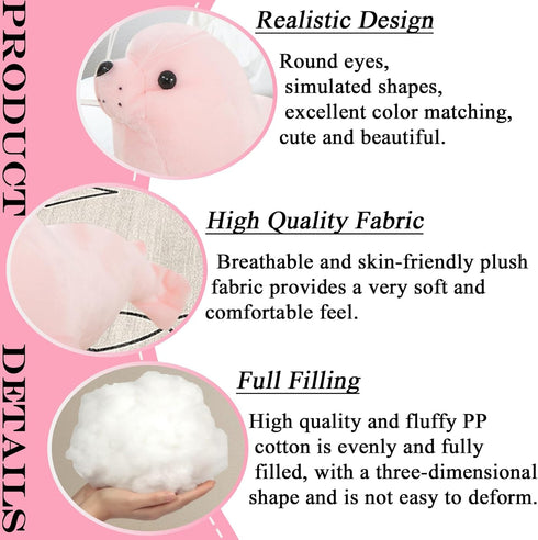 Seal Plush Stuffed Animal - Pink Cute Seal Toy Pillow, Kawaii Doll for Kids, 9 Inch