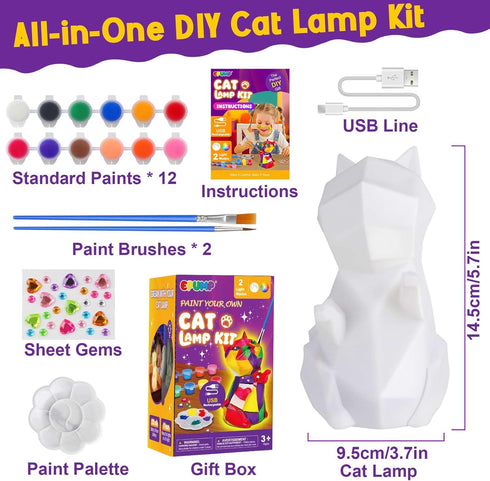 8 3-12 EPUMP Paint Your Own Cat Lamp DIY Rechargeable LED Night Light with Color Modes, Creative Arts & Crafts Activity