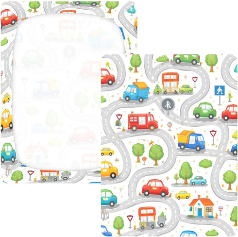 CZXW 52" 28" Cartoon Playful Roadways Crib Sheets Fitted x Natural Cotton Soft & Breathable for Baby Crib Mattress