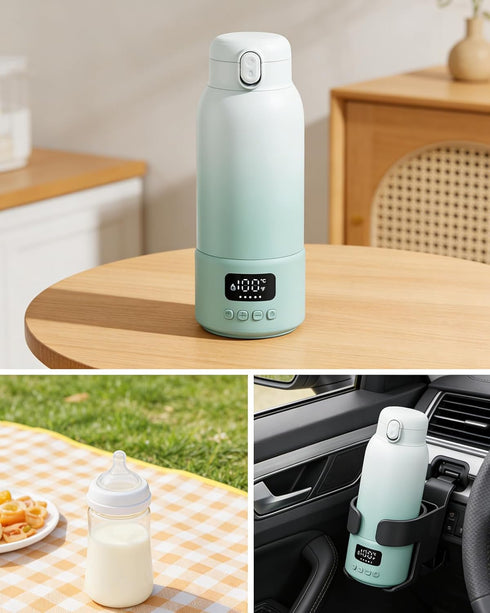 Ninebee 17oz 2-Min Portable Bottle Warmer for Travel, Large Capacity, Fast Heating, Keep Warm Function, Long Battery