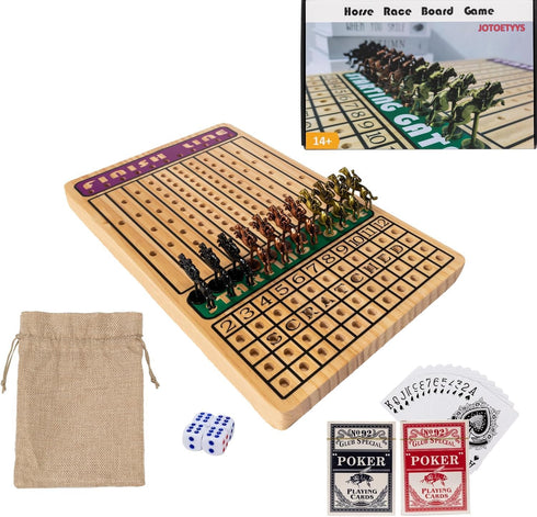 Horse Race Board Game with 11 Luxury Metal Horses, 4 Dice, 2