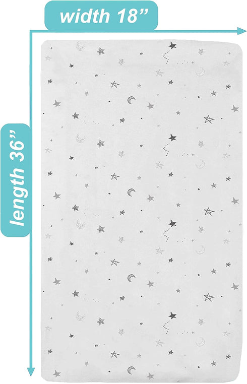 TL Care Printed 100% Natural Cotton Jersey Knit Cradle/Bassinet Sheet, 18 x 36 Fitted, Gray Stars and Moons