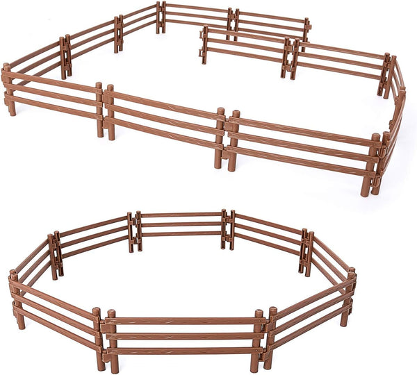 Volnau 20 Pcs Farm Corral Fence Toys | Panel Accessories Playset with Barn Animal Figures for Toddlers Kids Figurines