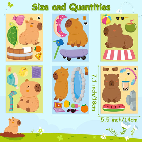 CY2SIDE 36PCS Capy Face Stickers Sheets - Cute Cartoon Animal Make a Face Stickers for School Reward, Make Your Own