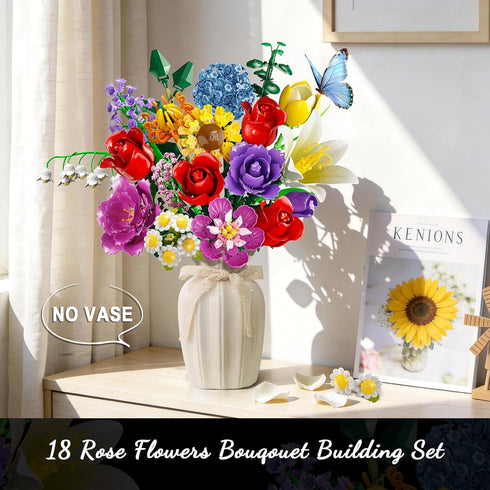 Set, 18 1065 8-12+ PLAXSOON Flower Bouquet Building Flowers Gift for Mothday Day Botanical Collection Building Block