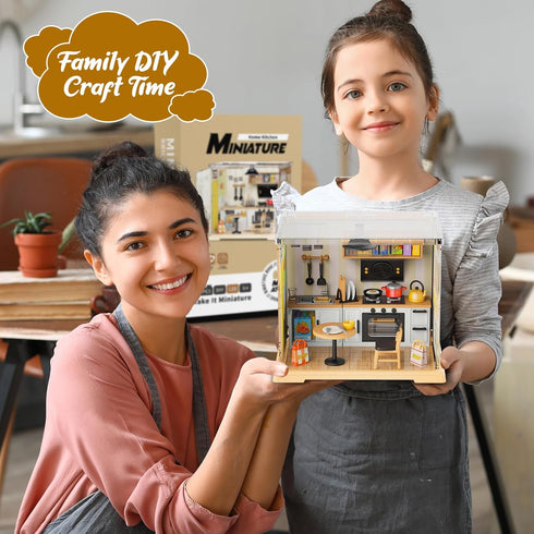 Kitchen Miniature House Kit, Mini Model Kits with Home Decor Furniture and LED, DIY Dollhouse Kit for Adults Teens