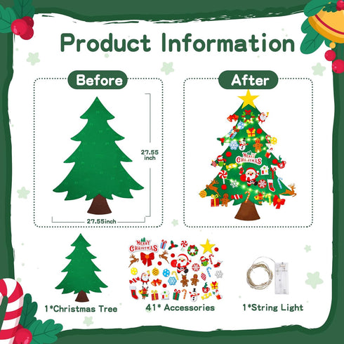 Max Fun DIY Felt Christmas Tree Set, 3.2Ft with 41 Ornaments for Kids Toddlers Home Wall Hanging Christmas Craft Kits