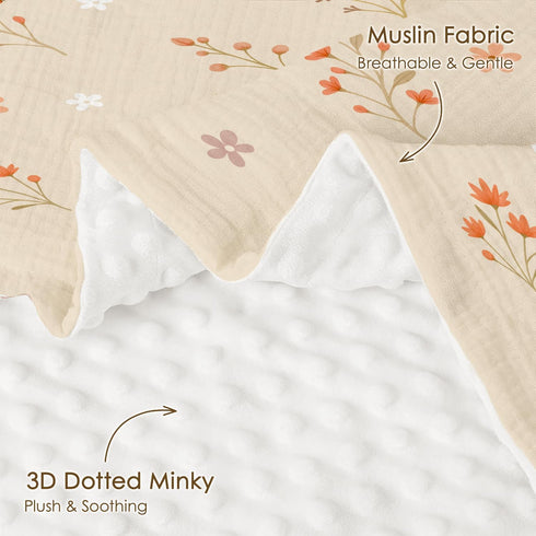 30x40 inches, Floral Baby Blankets for Girls, Soft Nursery Minky Blankets with Muslin and Dotted Fleece Back Receiving