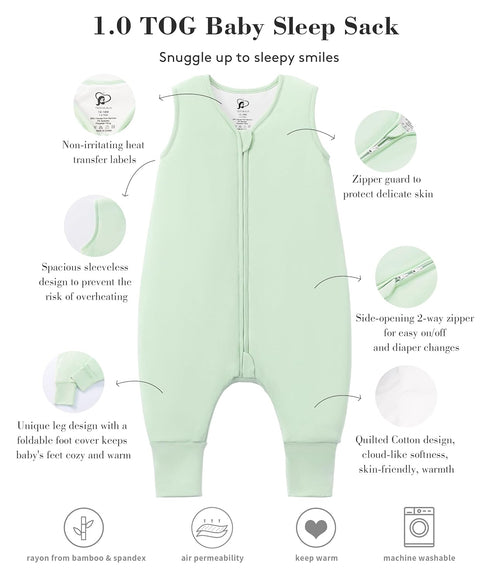 95% 5% 1.0 2Way 18-36M TADO MUSLIN Baby/Toddler Sleep Sack with Legs, Rayon from Bamboo + Spandex, TOG, Zipper Sleeping