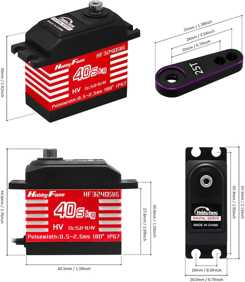 IP67 40KG 25T 1/12 1/10 1/8 Hobby Fans RC Digital Servo, Waterproof Metal Gear Servo High Torque Servo with Servo Horn