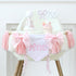 1st Pink Bow Birthday Highchair Banner Decorations Wood Bead Tassel Garland Cone Hat Wooden Cake Topper For Baby Girls