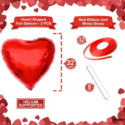 KatchOn Big Red Heart Balloons - 32 Inch, Pack of 2 for Valentines Day Decorations, Heart Shaped Balloons