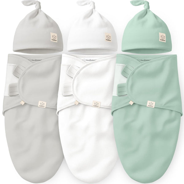 KeaBabies 3-Pack Organic Swaddles for Newborns Girls, Boys with Hats - Soft