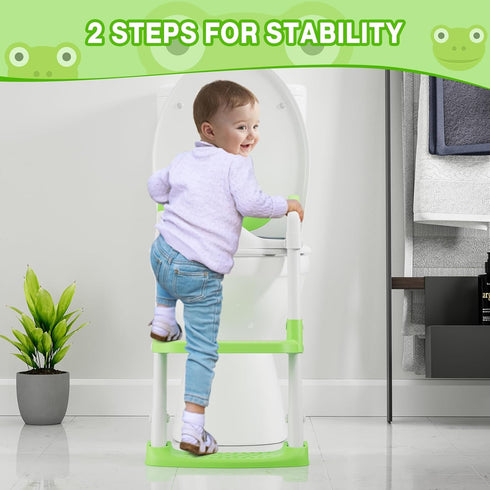 GAOMON Toddler Toilet Training Seat with Ladder Soft PU Cushion, Non-Slip Steps & Handles, Adjustable Height Potty