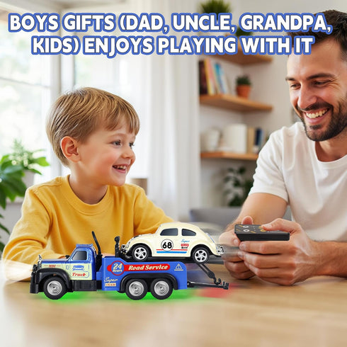 Set 2PCS,City 3-5 4-7 8-12 1:64 haomsj Mini Rc Tow Truck Toy with Mini Metal Car Service Vehicle Remote Control Tow