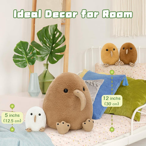 Mommy 3 Playset MorisMos Plush Kiwi Bird Toys for Kids, Realistic Kiwi Bird Stuffed Animal with Baby Chicks, Soft