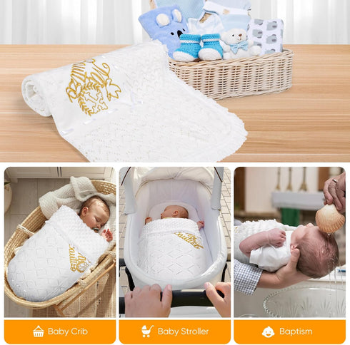 Cacooba Baby Blanket Neutral Baptism Easter Gift for Toddler Newborn Christening Gifts for Boys Girls White Knit