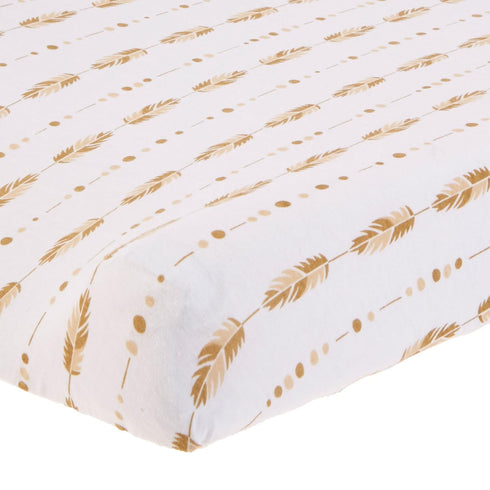 American Baby Company 2 Pack Printed 100% Cotton Knit Fitted Contoured Changing Table Pad Cover - Taupe Feathers