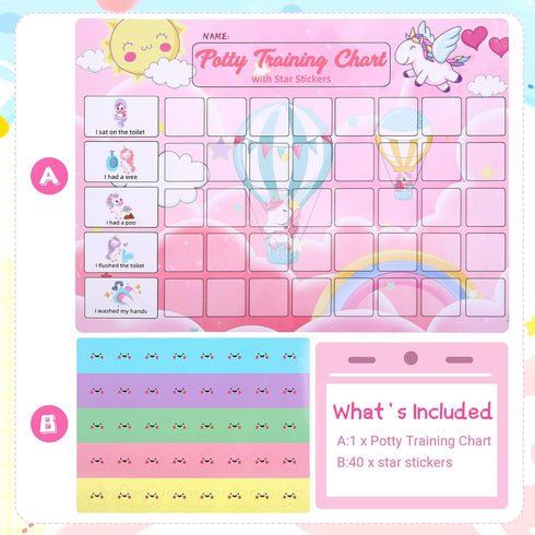 khlerox 40 Potty Training Chart for Toddlers with Large Reusable Magnetic Star Stickers, Interactive Reward Chart
