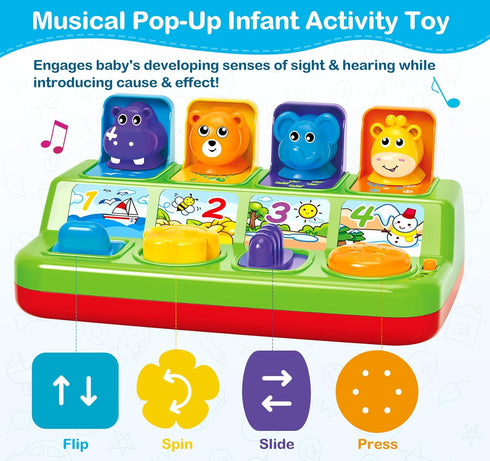 Baby Toys for 6-12 Months - Musical Pop-Up Cause and Effect Toys with Light & Music for Early Learning