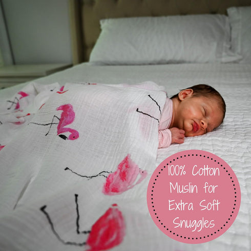 100% 47 47 Inches LollyBanks Muslin Swaddle Blankets, Cotton Baby Swaddle Blanket for Girls, Soft and Large x Newborn