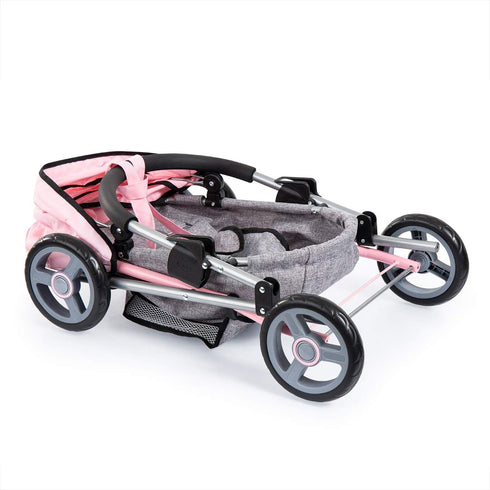 Bayer Dolls 4-in-1 Toy Baby Doll Pram Stroller Cosy Set, Fits Dolls Up to 18" (Pink/Grey)