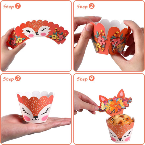 60 Woodland Cupcake Wrappers & Toppers, Deer Cupcake Liners for Wild One Birthday Party Decorations