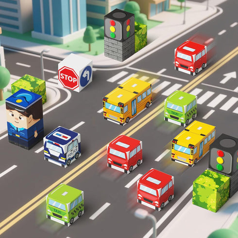 Gamcrown Set, 35PCS 3-8, City Traffic Magnetic Blocks STEM Toys for Kids Ages Travel Building Toys with Carrying Case