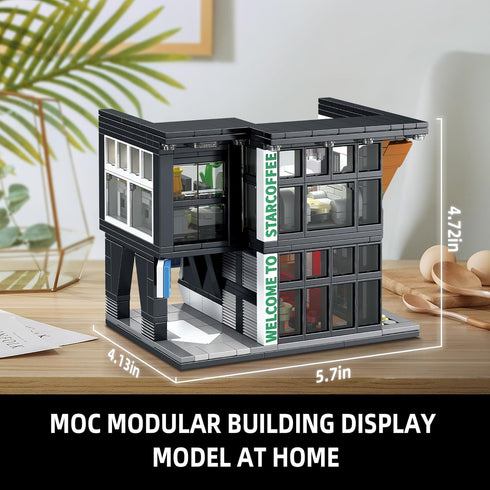 City Coffee House Architecture Building Blocks Set, Modern Cafe Shop Construction Toy with Light, Gift for Kids 6-12