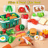 59PCS Set LovesTown Play Kitchen Accessories with Basket, Pink Pretend Play Food for Kids with Pots Pans Tableware