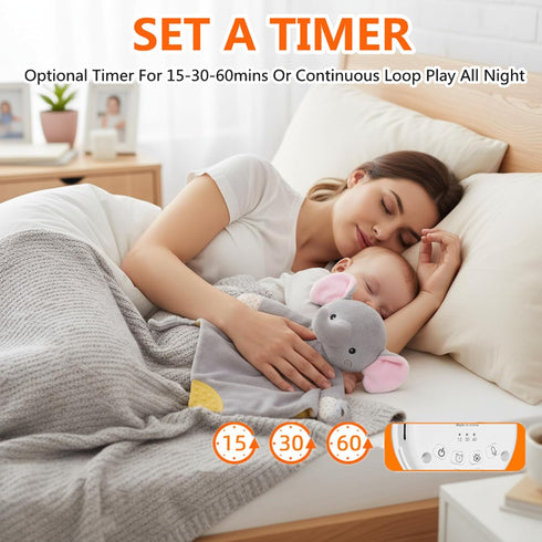 10 BEREST Elephant Baby Lovey Rechargeable Sleep Soother with White Noises (Heartbeat, Shushing & Lullabies) & Cry