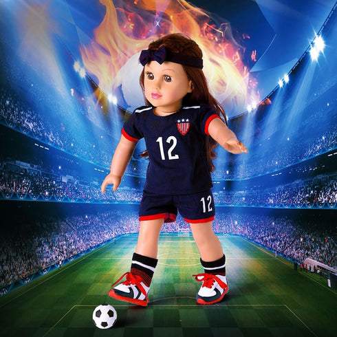 18-inch Girl Doll Clothes Accessories - Team USA 6 Piece Soccer Uniform with Headband, Shirt, Shorts, Socks