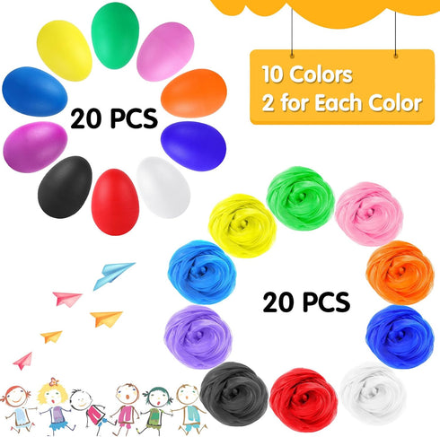 Augshy 20Pcs Egg Shakers Musical Instruments, 20 Pcs Dance Scarves for Kids Music Learning