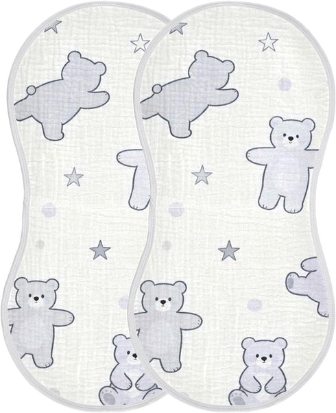 decor gift 4 Pack 22x11in Cotton Burp Cloths Muslin Soft and Absorbent? Lilac Funny Bear wash Cloths for Babies Girls