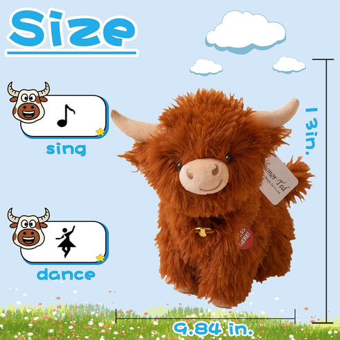 Crazy Dancing Singing Funny Highland Cow Stuffed Animals, Interactive Scottish Highlander Cattle Musical Valentines Day