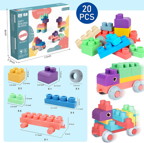Soft Building Blocks for Toddlers, 20 PCS Large Creative Stacking Blocks, Colorful STEM Blocks for Kids 6 Months and Up