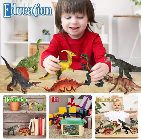 FRUSE Jurassic Dinosaur Toys - 12 PCS Realistic Jumbo Dinosaur Figurines with Educational Dino Book for Kids 3-5