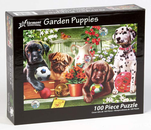 Garden Puppies Jigsaw Puzzle - 100 Piece by Vermont Christmas Company - Perfect for Kids and Seniors