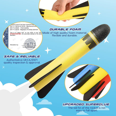 Delighkidz 14 Pack Foam Toy Rocket Refills - Replacement Rockets for Kids Age 3-12, Gifts for Boys
