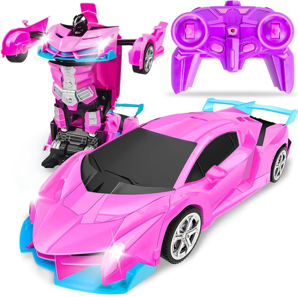 Pink Remote Control Car Toys for Girls 3-12, 2.4Ghz Transformation Robot RC Cars with One-Button Deformation & Drifting