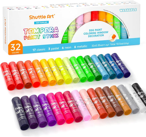 Shuttle Art Tempera Paint Sticks, 32 Colors Solid Tempera Paint for Kids,