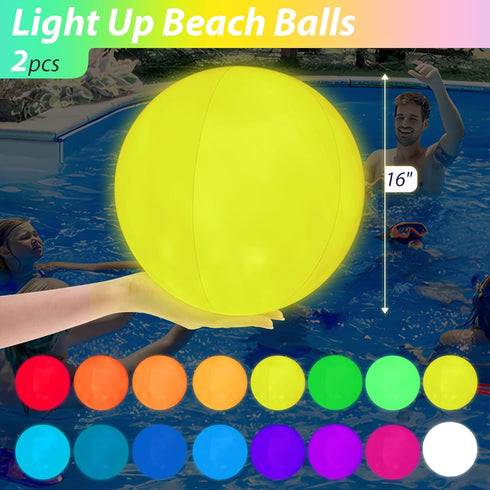 FUTUREPLUSX 2PCS Light Up Beach Balls - 16" LED Inflatable Beach Toy with Remote Control for Kids Summer Parties