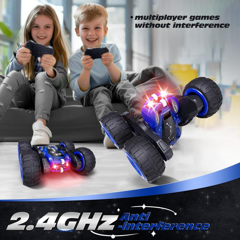 2.4GHz 4WD 360 6-8, 8-12 Tecnock Remote Control Car, RC Cars with USB-C Easy Charging, Double Sided Rotates and Flips